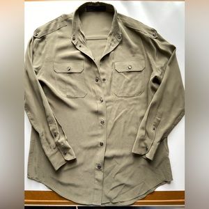 All Saints Olive Campaign Style Silk Blouse Sz. 6